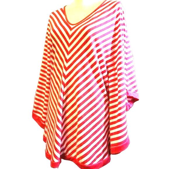 Kaktus Hot Pink & White Striped Poncho Style Top Size S NEW w/ Tags Boho Artsy - Picture 1 of 12